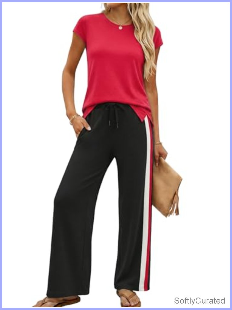 2 Piece Pants Set For Women Travel Track Suit Short Sleeve Shirt And Pants Set